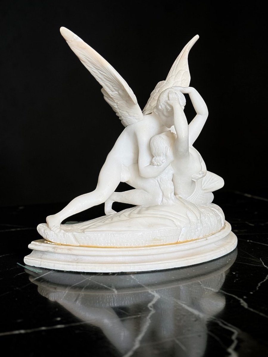 Statua raffigurante Amore e Pische, dal modello di Antonio Canova, Marmo Bianco Carrara -photo-5
