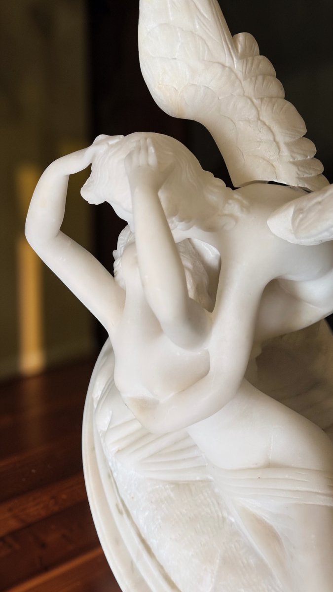 Statua raffigurante Amore e Pische, dal modello di Antonio Canova, Marmo Bianco Carrara -photo-7