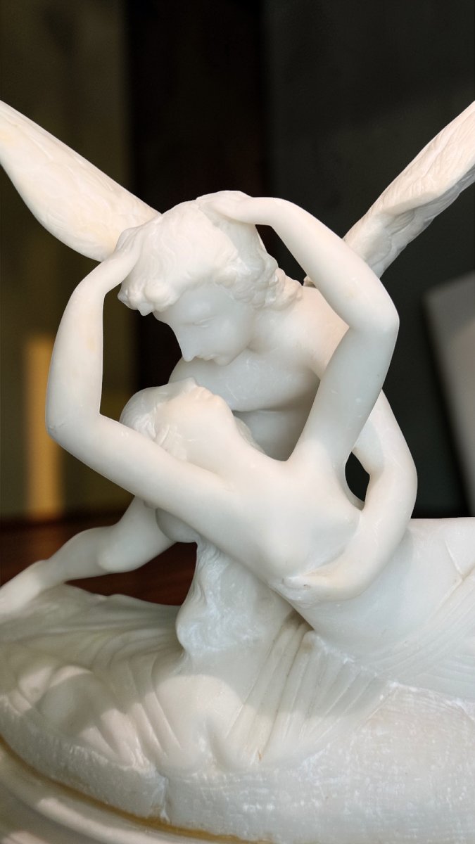 Statua raffigurante Amore e Pische, dal modello di Antonio Canova, Marmo Bianco Carrara -photo-8