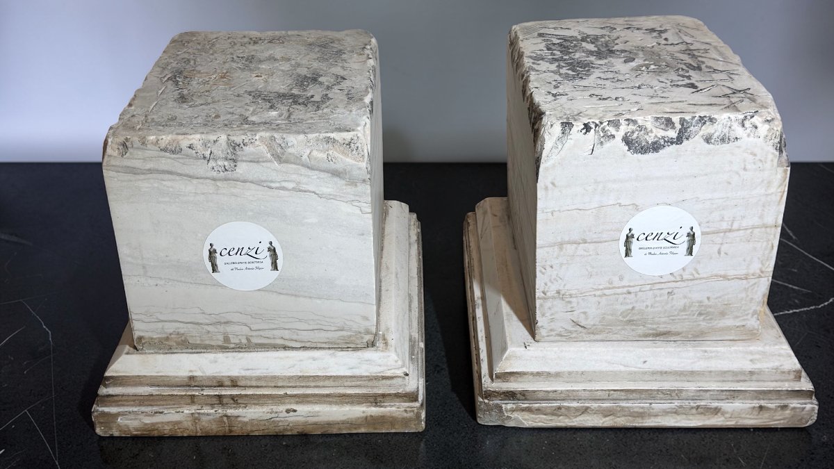 Coppia di Capitelli/Basi basse in Marmo Bianco Statuario di Carrara -photo-6