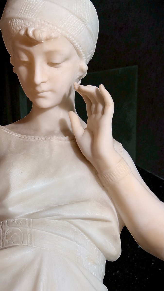 Statua fanciulla con Brocca in Marmo Bianco Statuario di Carrara -photo-5