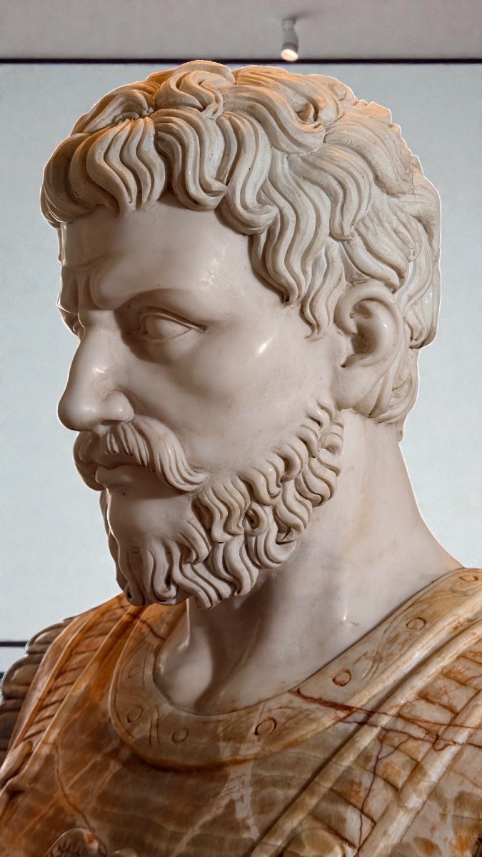 Busto Monumentale Imperatore Romano in Marmi Rari -photo-1