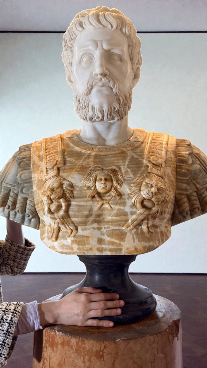 Busto Monumentale Imperatore Romano in Marmi Rari -photo-8