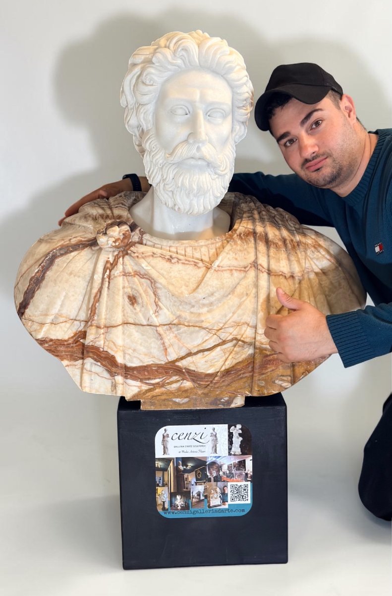 Busto Monumentale Imperatore Romano in Marmi Rari -photo-2