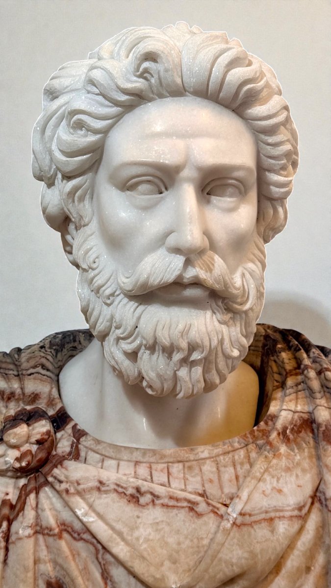 Busto Monumentale Imperatore Romano in Marmi Rari -photo-2