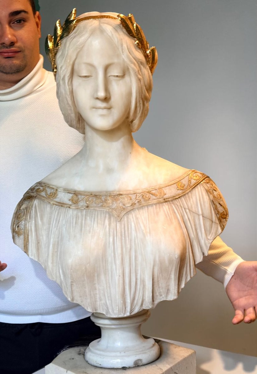 Busto giovane fanciulla, dea Greca con una corona d'oro in testa, Marmo -photo-2