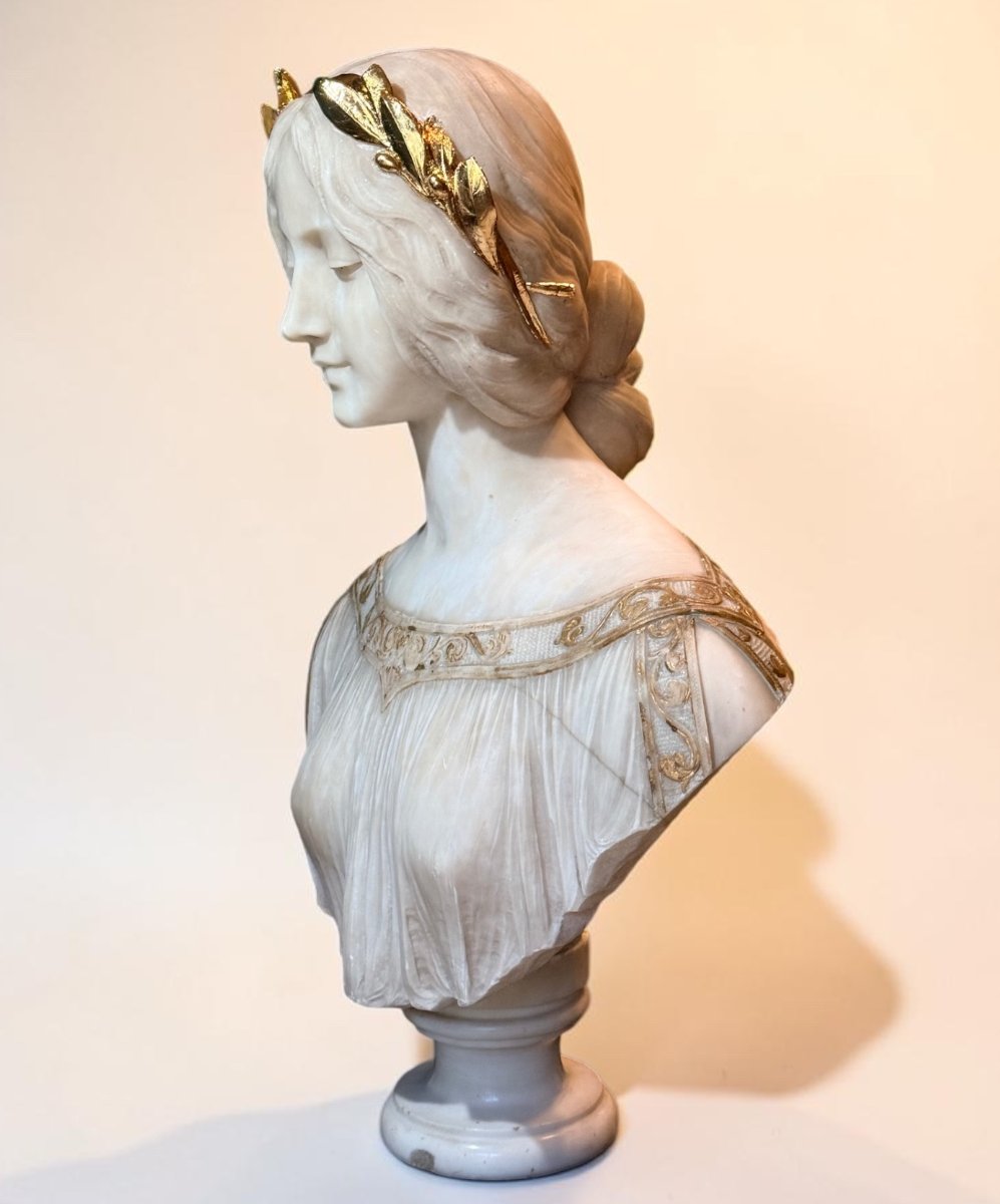 Busto giovane fanciulla, dea Greca con una corona d'oro in testa, Marmo -photo-3