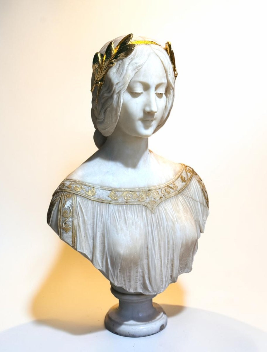 Busto giovane fanciulla, dea Greca con una corona d'oro in testa, Marmo -photo-4