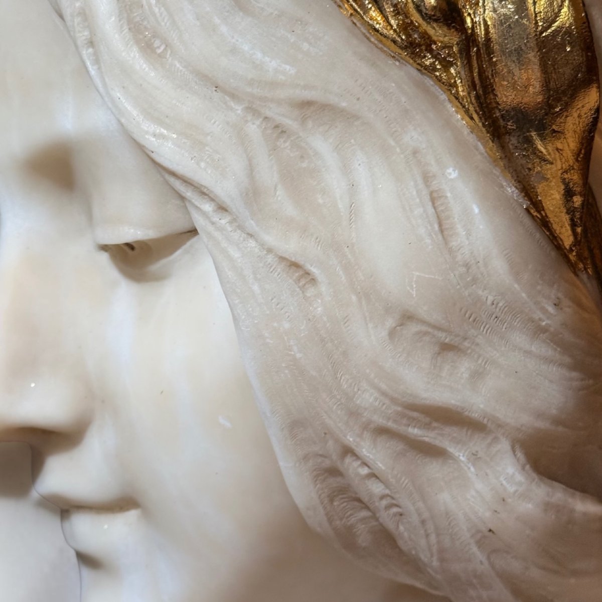 Busto giovane fanciulla, dea Greca con una corona d'oro in testa, Marmo -photo-3