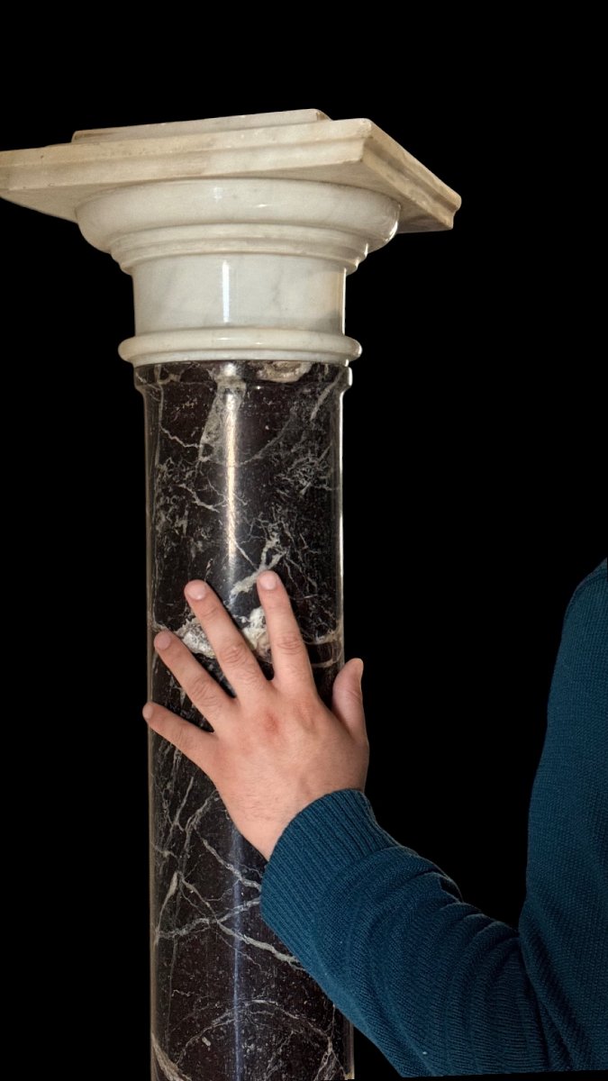 Colonna/Capitello Monumentale in Marmo Violaceo e Bianco Statuario di Carrara -photo-3