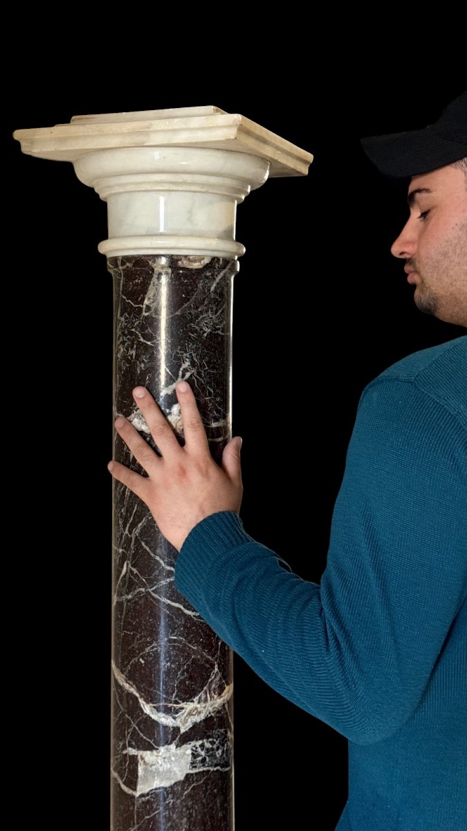 Colonna/Capitello Monumentale in Marmo Violaceo e Bianco Statuario di Carrara -photo-5