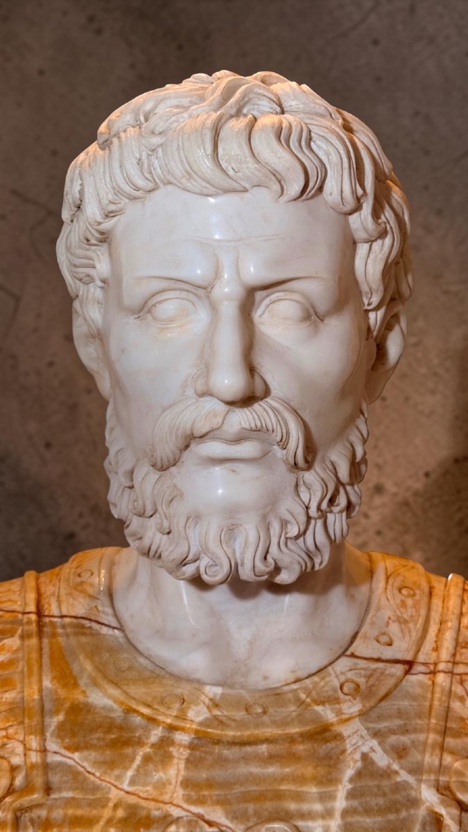 Busto monumentale raffigurante l'imperatore romano Settimio Severo marmi rari-photo-4