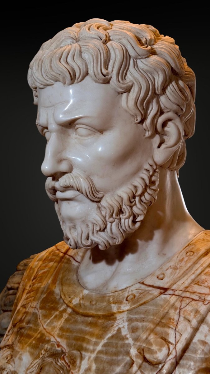 Busto monumentale raffigurante l'imperatore romano Settimio Severo marmi rari-photo-4