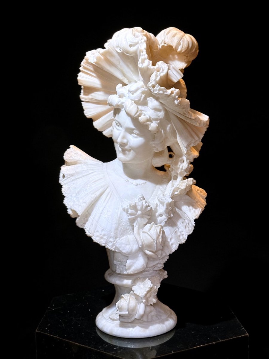 Busto raffigurante una giovane fanciulla con dedica d'amore sul retro, Marmo -photo-3