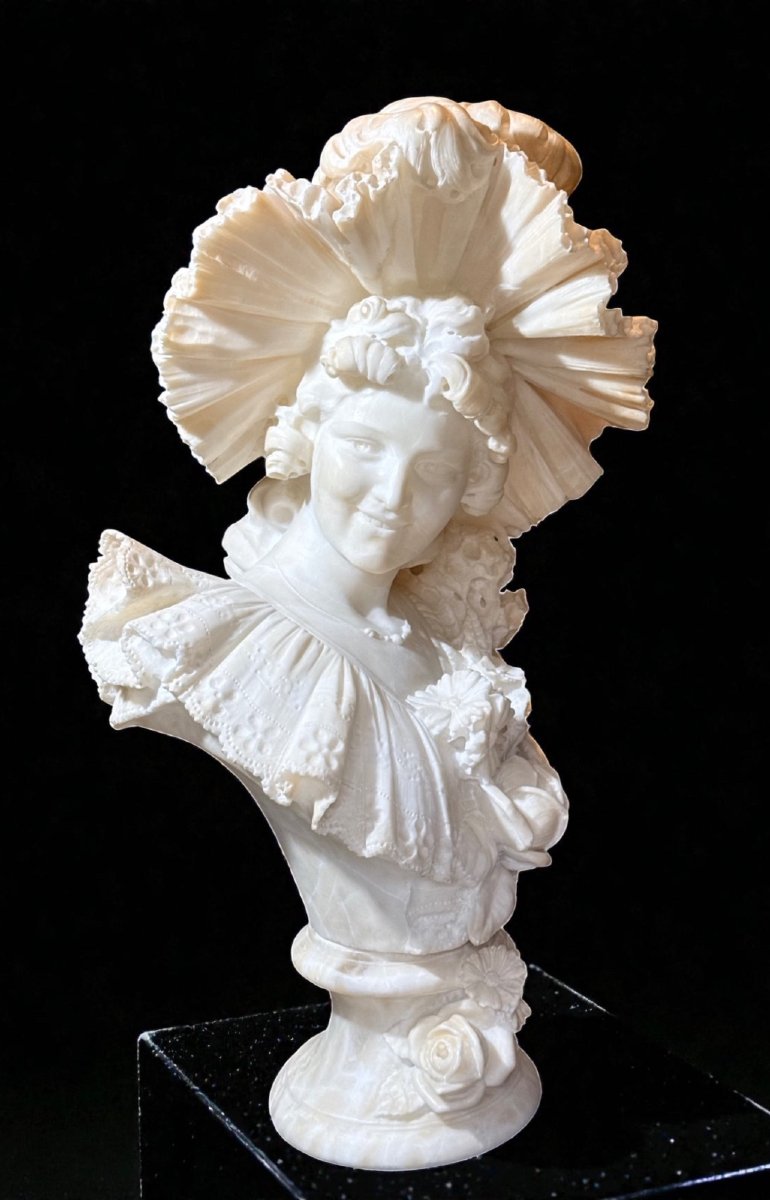 Busto raffigurante una giovane fanciulla con dedica d'amore sul retro, Marmo -photo-4