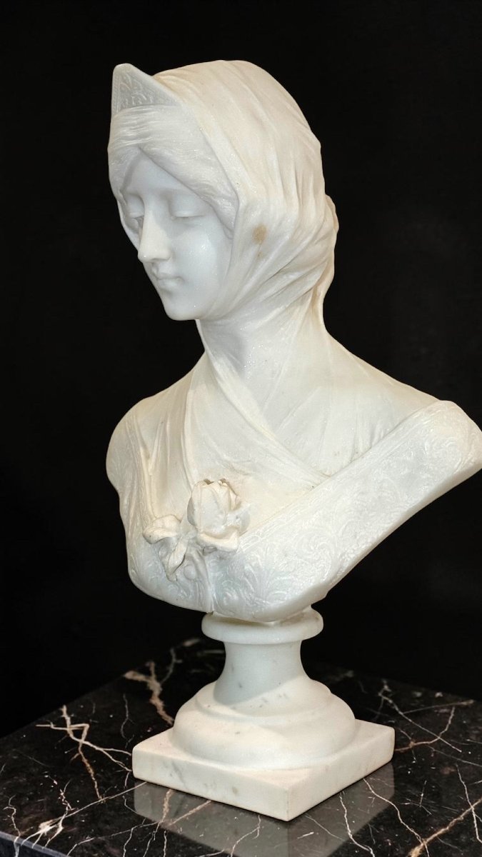 Busto raffigurante una giovane fanciulla, Marmo Bianco Statuario di Carrara -photo-2