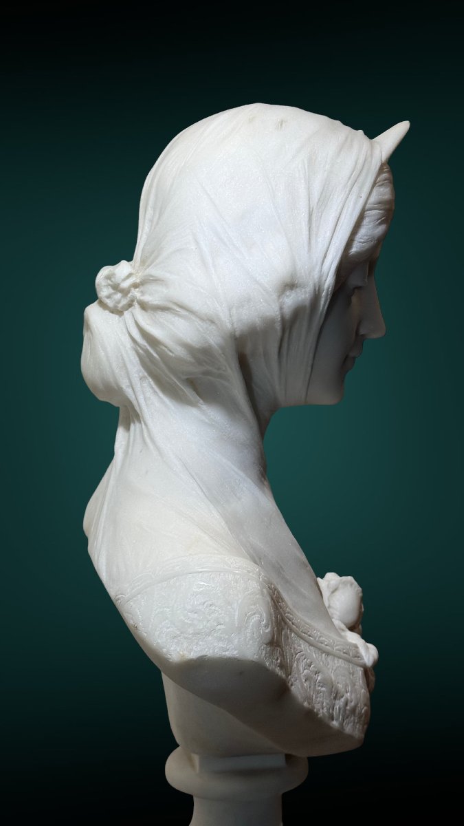 Busto raffigurante una giovane fanciulla, Marmo Bianco Statuario di Carrara -photo-4