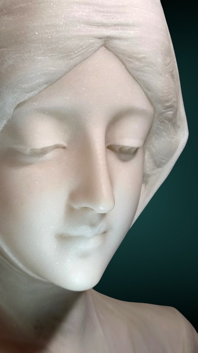 Busto raffigurante una giovane fanciulla, Marmo Bianco Statuario di Carrara -photo-4