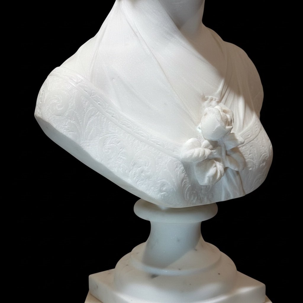 Busto raffigurante una giovane fanciulla, Marmo Bianco Statuario di Carrara -photo-7
