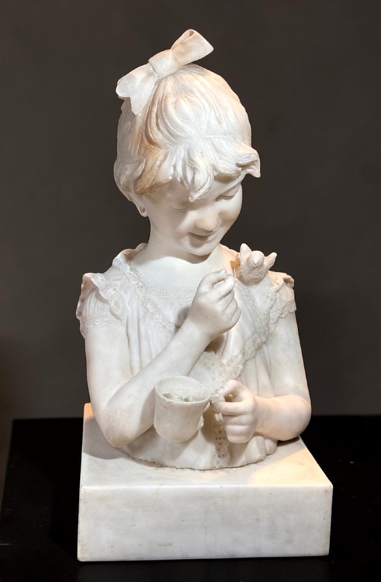 Busto raffigurante una giovane fanciulla in Marmo Bianco di Carrara -photo-4
