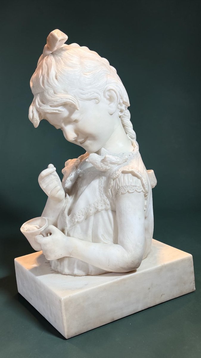 Busto raffigurante una giovane fanciulla in Marmo Bianco di Carrara -photo-5