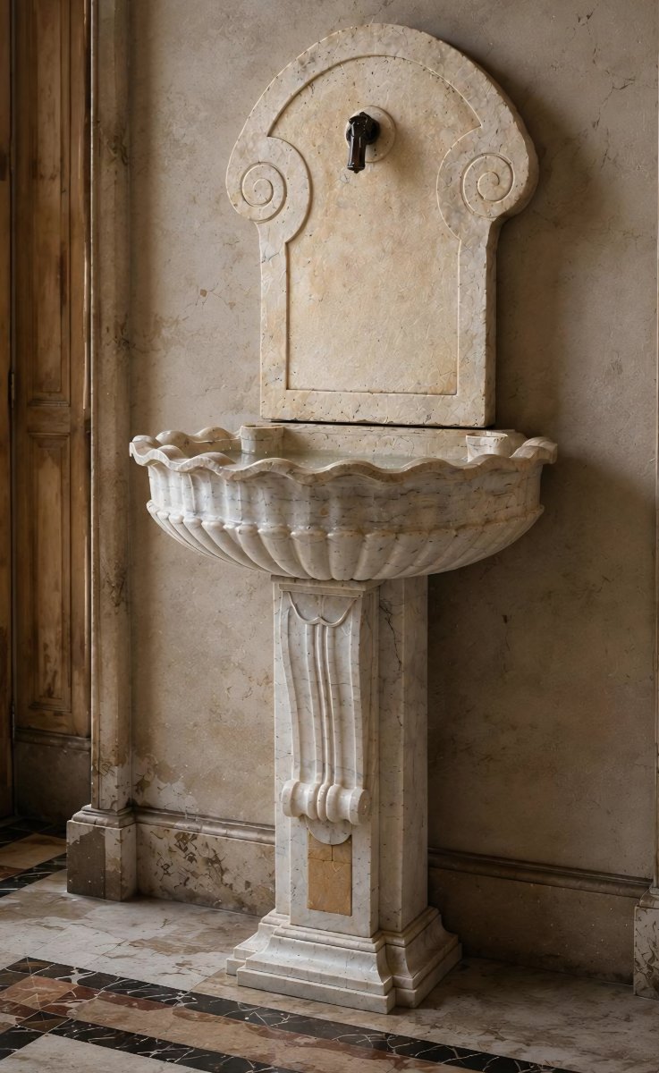 Fontana a conchiglia in Marmi Rari XVI° secolo 