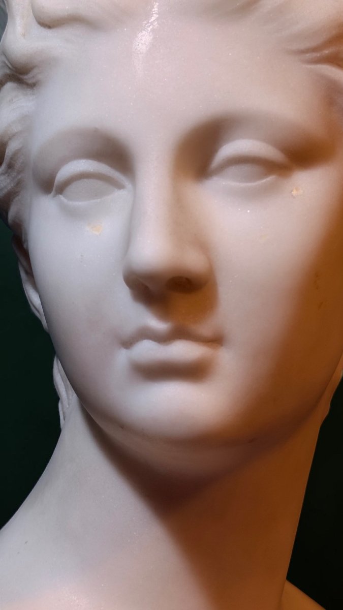 Busto raffigurante dea Aremide in Marmo Bianco Statuario di Carrara, Jean-Antoine Houdon XVIII°-photo-2