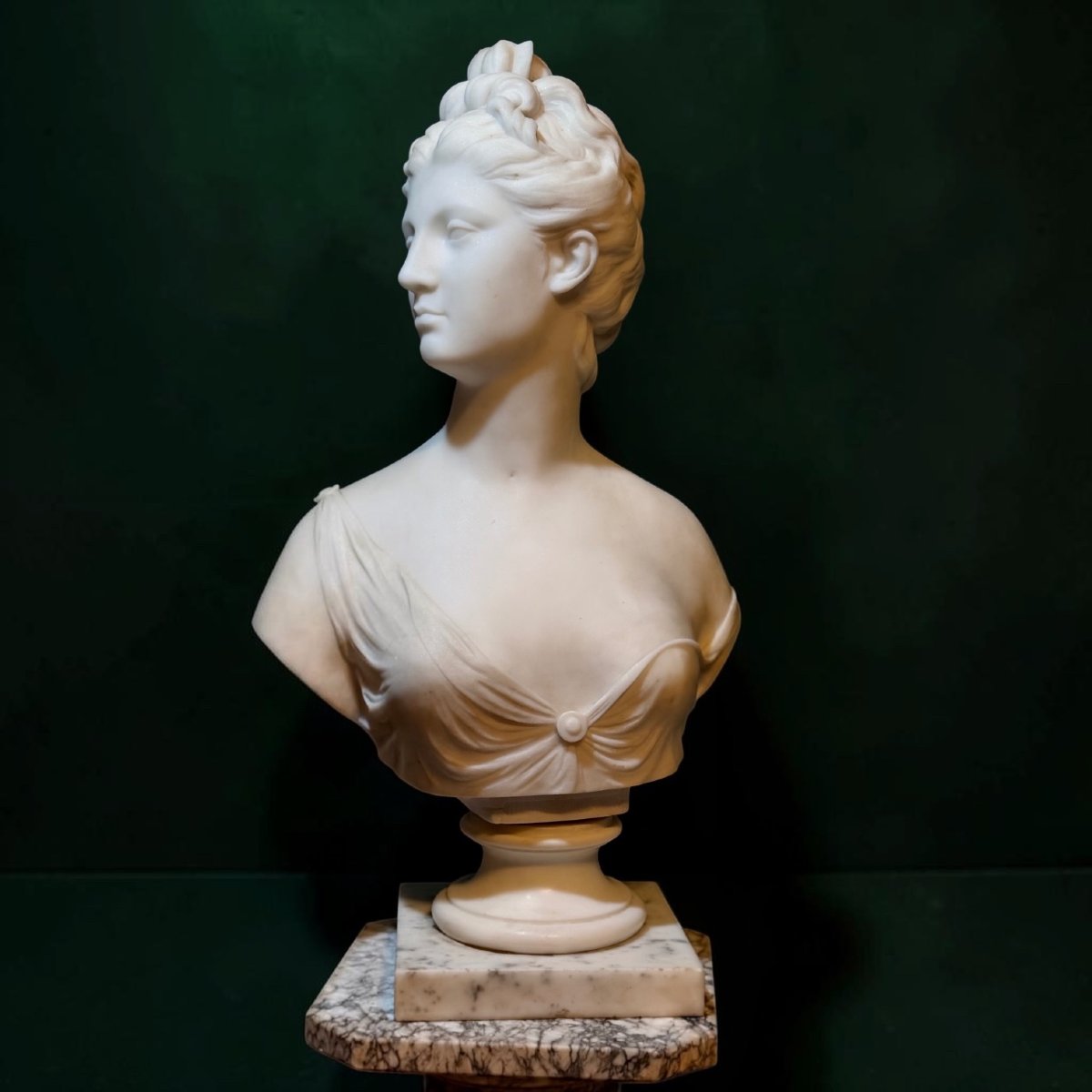 Busto raffigurante dea Aremide in Marmo Bianco Statuario di Carrara, Jean-Antoine Houdon XVIII°-photo-3