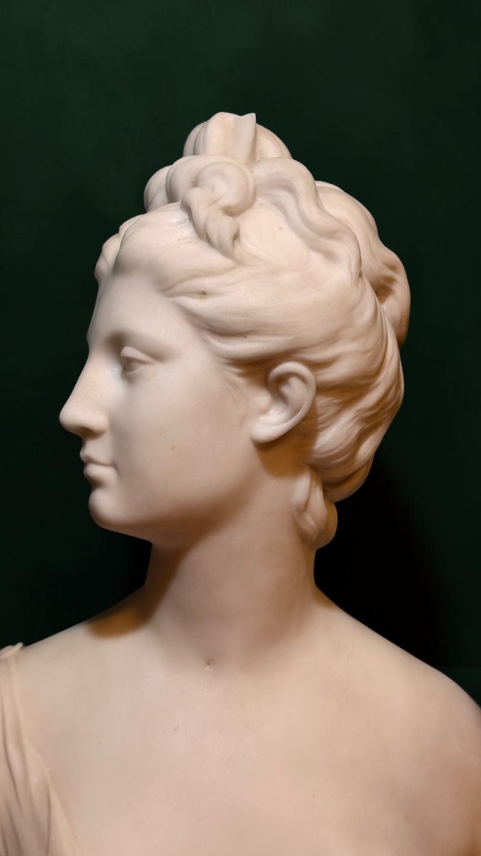 Busto raffigurante dea Aremide in Marmo Bianco Statuario di Carrara, Jean-Antoine Houdon XVIII°-photo-7