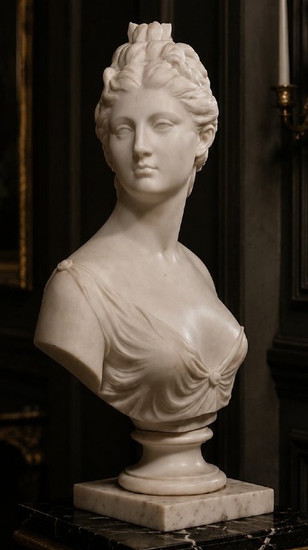 Busto raffigurante dea Aremide in Marmo Bianco Statuario di Carrara, Jean-Antoine Houdon XVIII°-photo-8