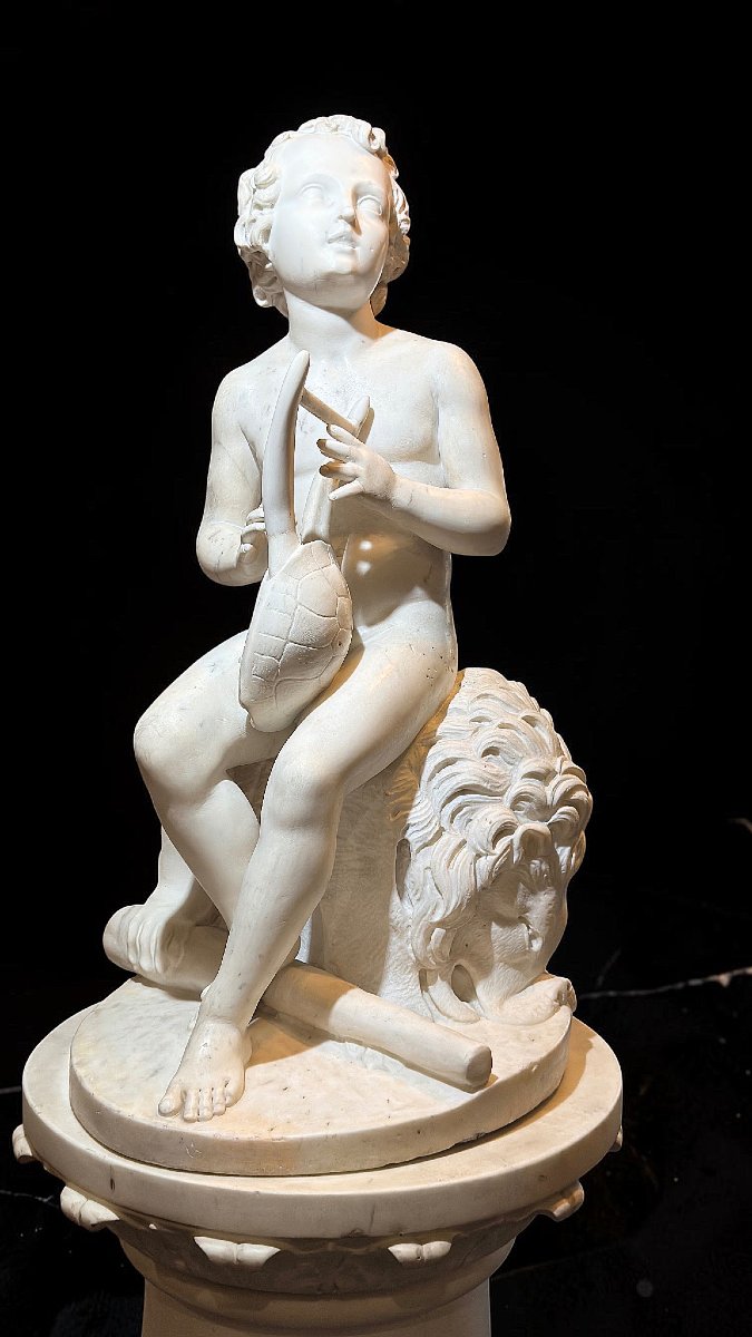 Statua raffigurante Ercole che suona, Luigi Bienaimé, Marmo Bianco Statuario di Carrara -photo-4