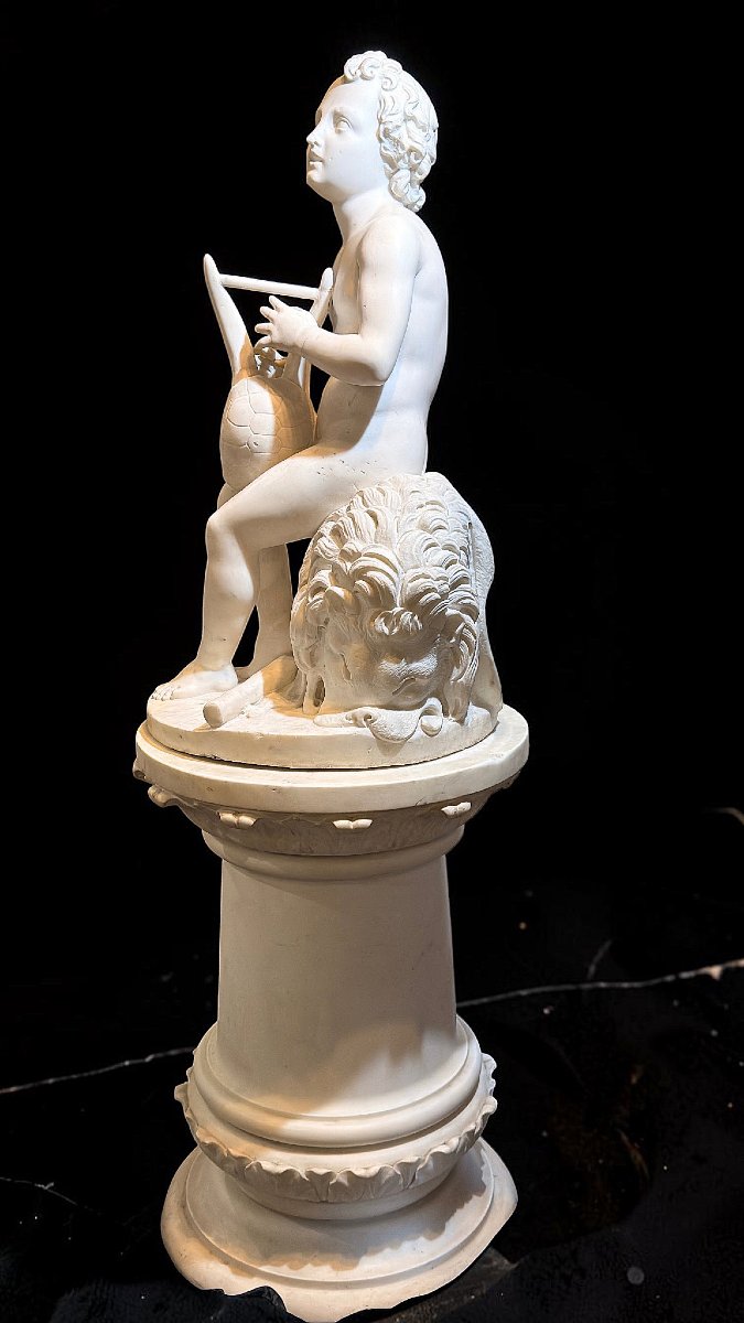 Statua raffigurante Ercole che suona, Luigi Bienaimé, Marmo Bianco Statuario di Carrara -photo-1