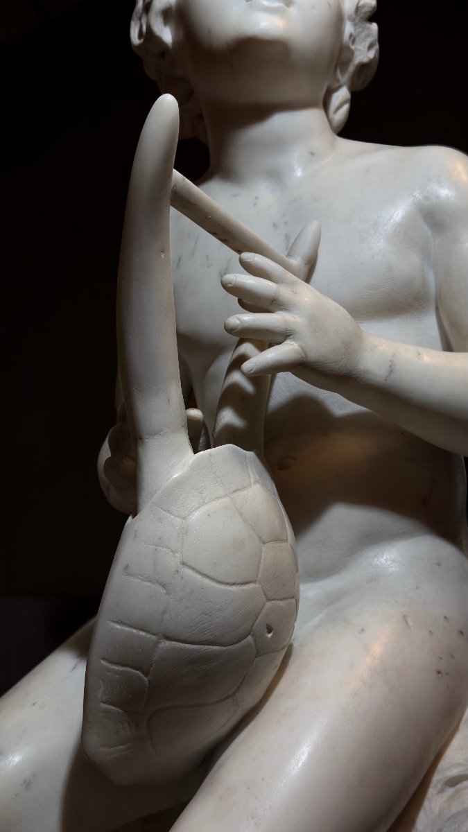 Statua raffigurante Ercole che suona, Luigi Bienaimé, Marmo Bianco Statuario di Carrara -photo-4