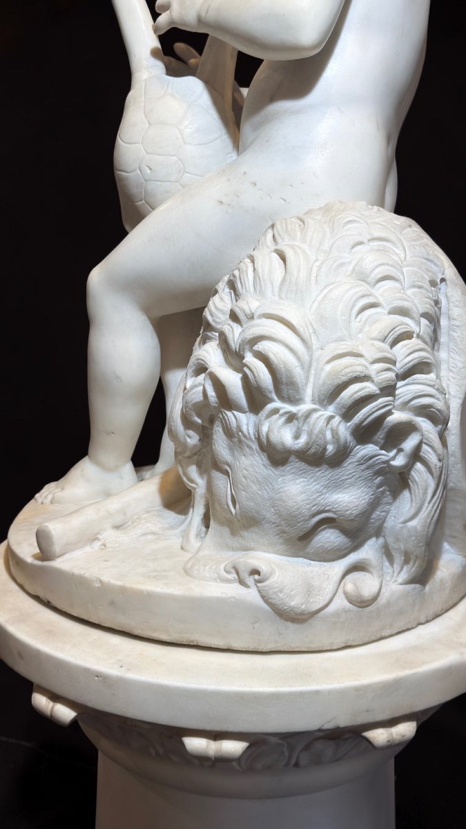 Statua raffigurante Ercole che suona, Luigi Bienaimé, Marmo Bianco Statuario di Carrara -photo-5