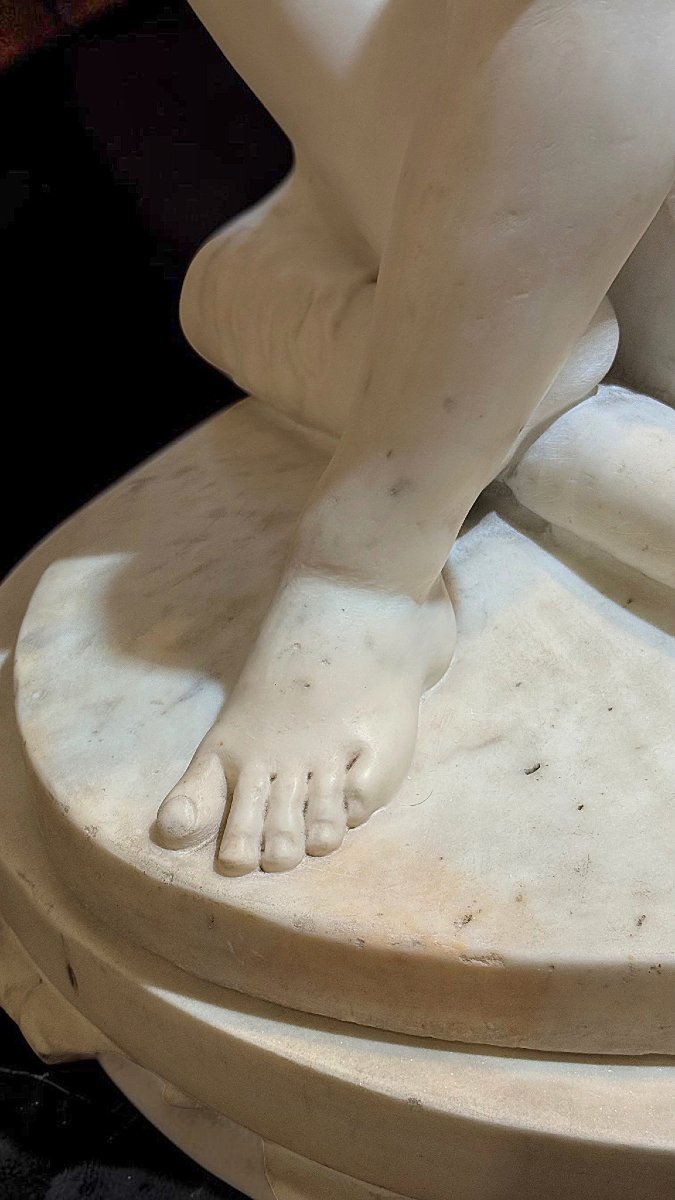 Statua raffigurante Ercole che suona, Luigi Bienaimé, Marmo Bianco Statuario di Carrara -photo-6