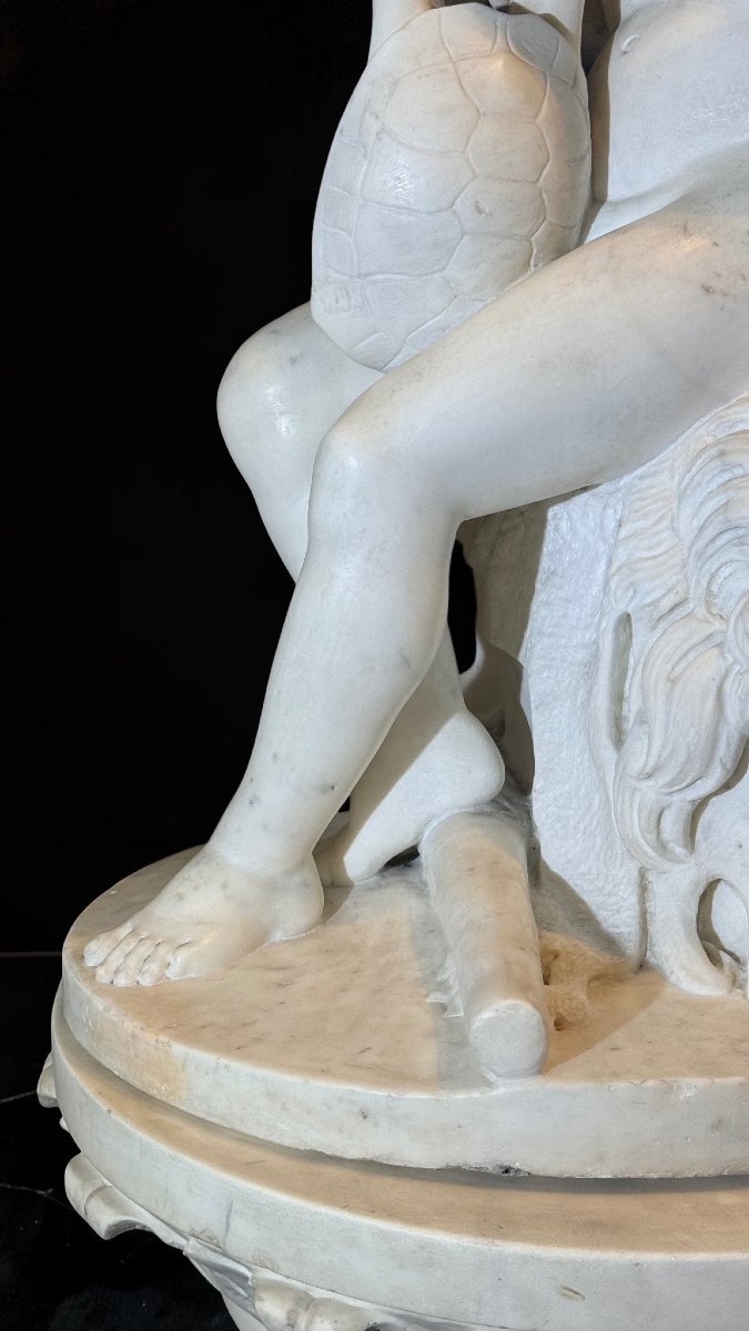 Statua raffigurante Ercole che suona, Luigi Bienaimé, Marmo Bianco Statuario di Carrara -photo-7