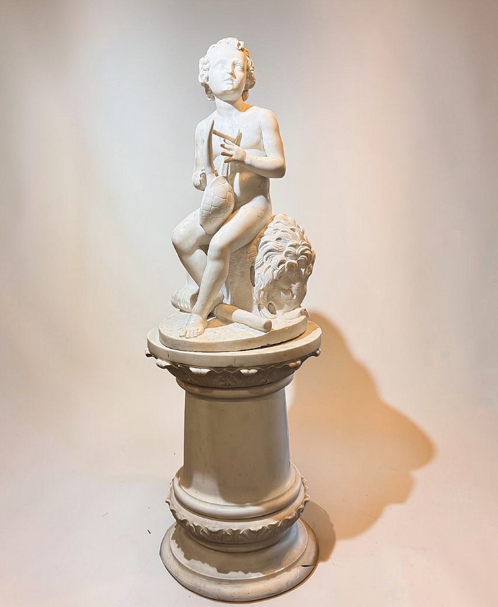 Statua raffigurante Ercole che suona, Luigi Bienaimé, Marmo Bianco Statuario di Carrara 
