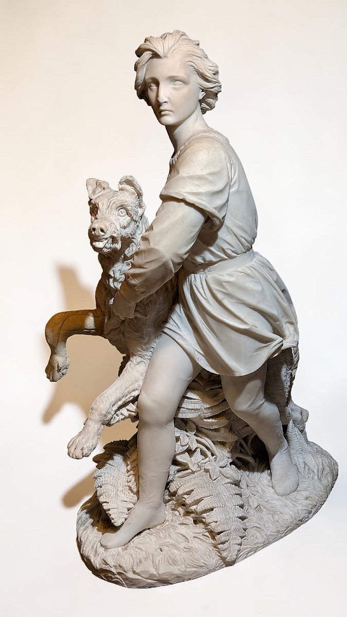 Statua raffigurante "IL GIOVANE ROMILLY " di Alexander (1825-1871) Marmo Bianco Carrara -photo-1