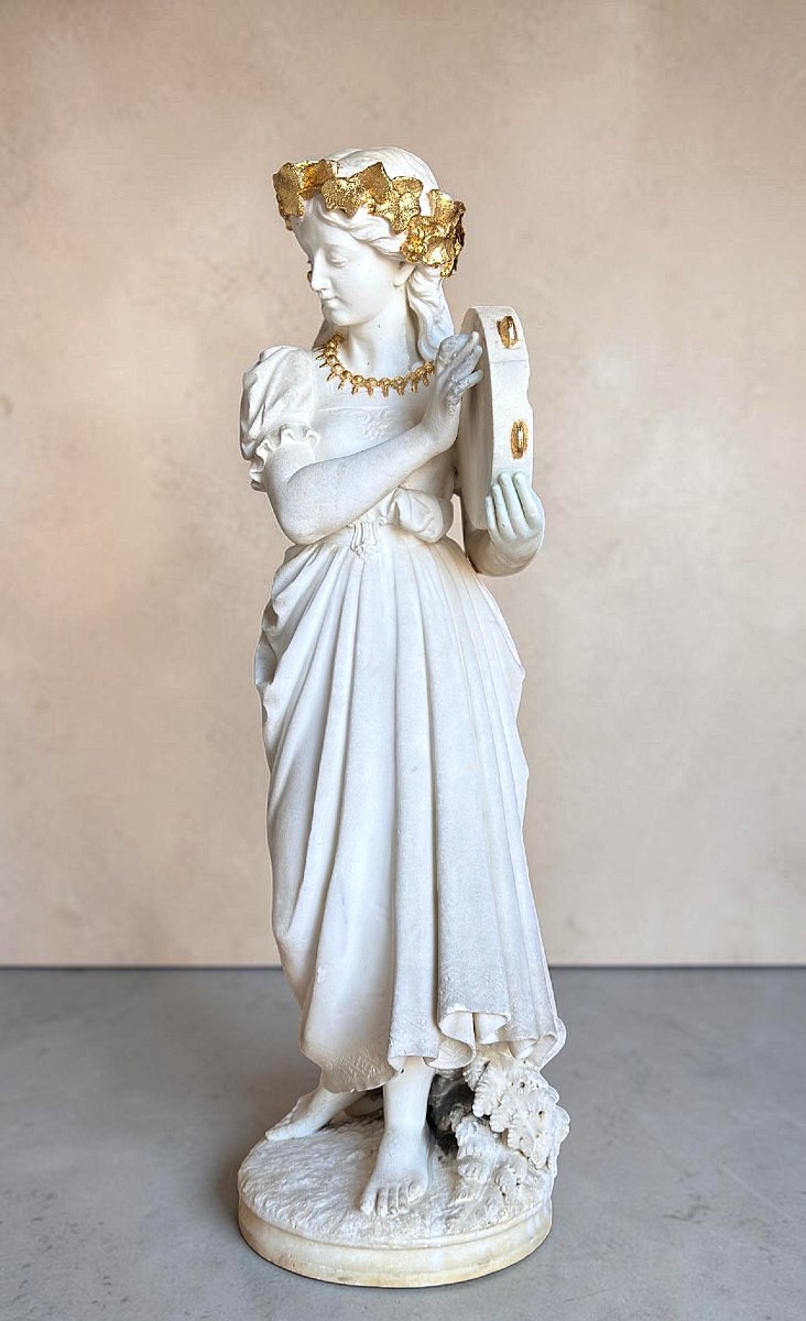 Statua Baccante neoclassica dea della musica, Marmo Bianco Statuario di Carrara -photo-2