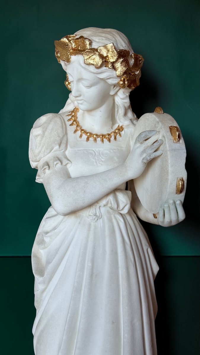 Statua Baccante neoclassica dea della musica, Marmo Bianco Statuario di Carrara -photo-3