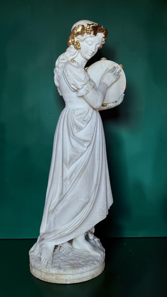 Statua Baccante neoclassica dea della musica, Marmo Bianco Statuario di Carrara -photo-4