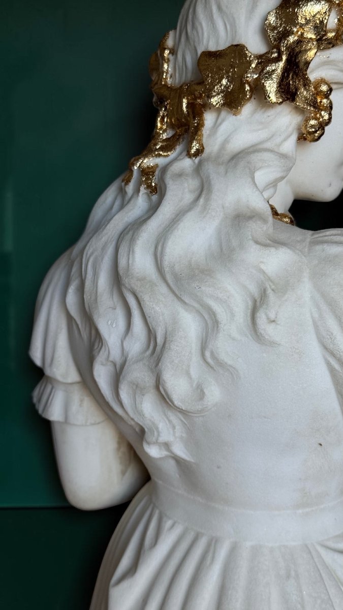 Statua Baccante neoclassica dea della musica, Marmo Bianco Statuario di Carrara -photo-1