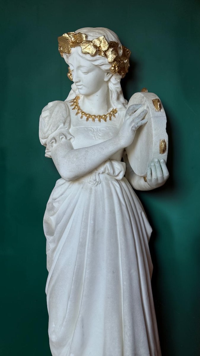 Statua Baccante neoclassica dea della musica, Marmo Bianco Statuario di Carrara -photo-3