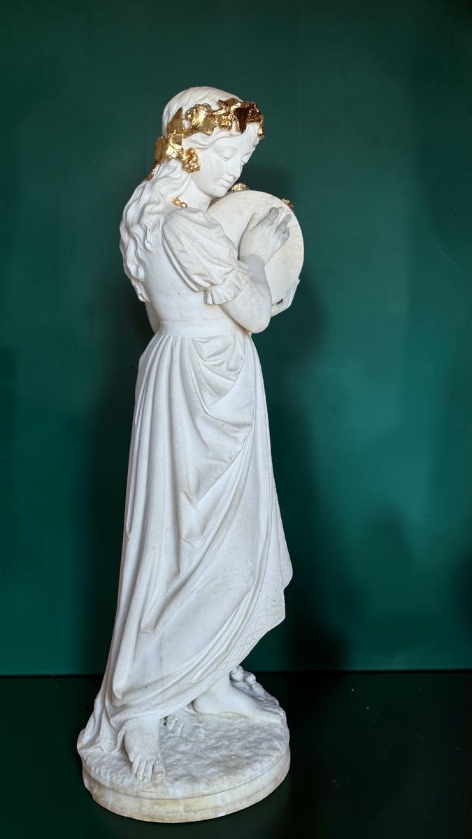 Statua Baccante neoclassica dea della musica, Marmo Bianco Statuario di Carrara -photo-4