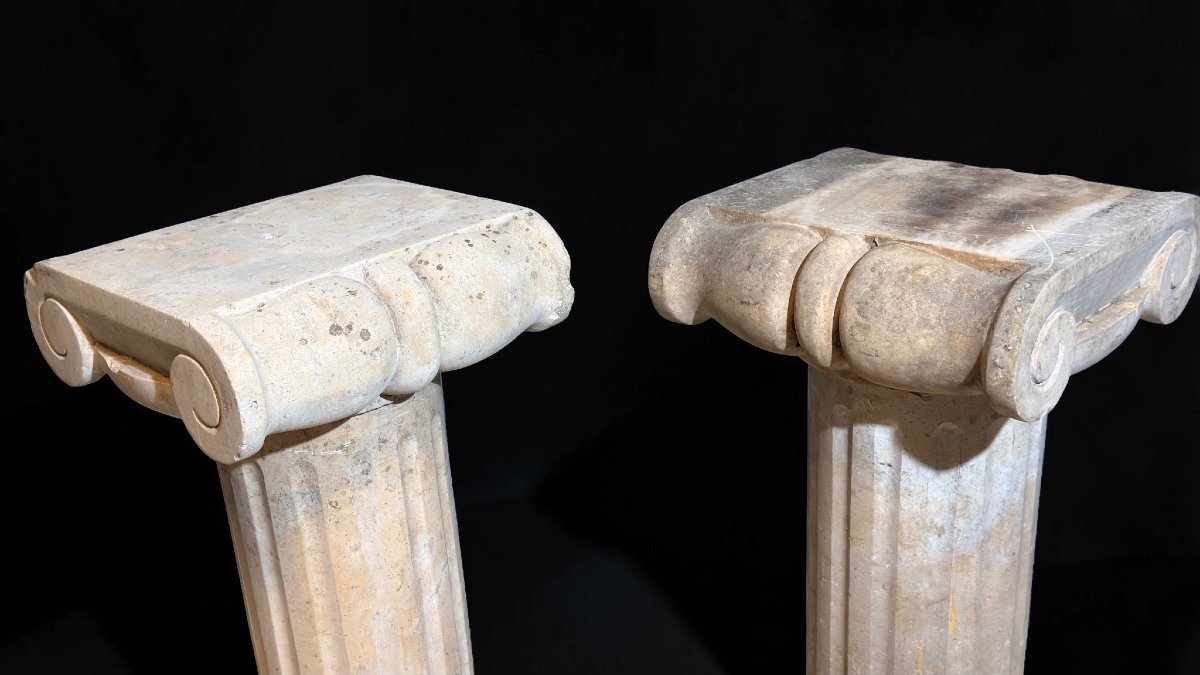 Coppia di Capitelli in Marmo Travertino Romano -photo-3