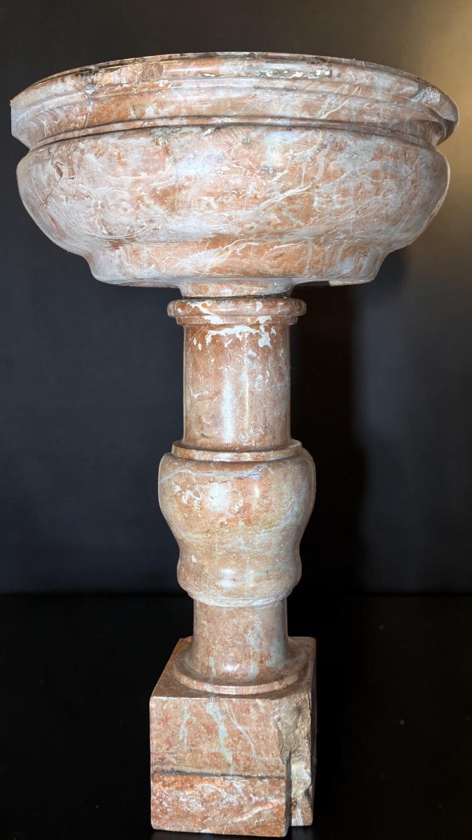 Monumentale Acquasantiera/Fonte Battesimale del XVIII° secolo in Marmo Rosso Verona-photo-2