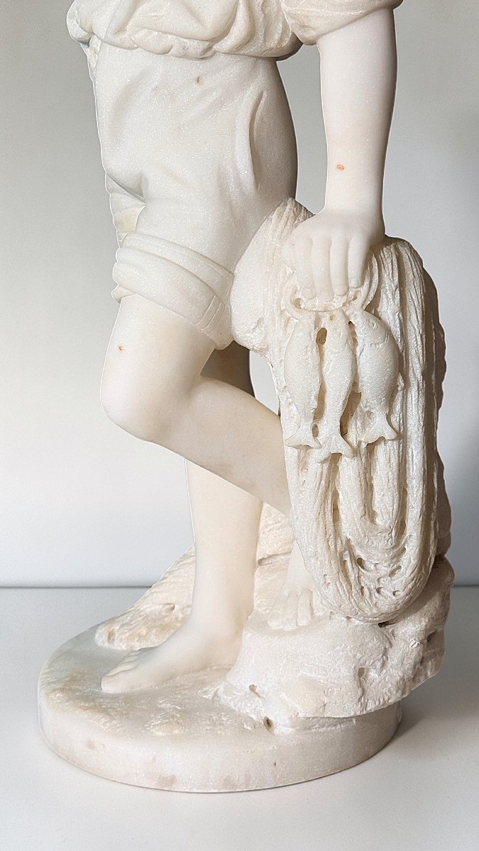 Statua raffigurante Masaniello (giovane pescatore) in Marmo Bianco Statuario di Carrara-photo-6