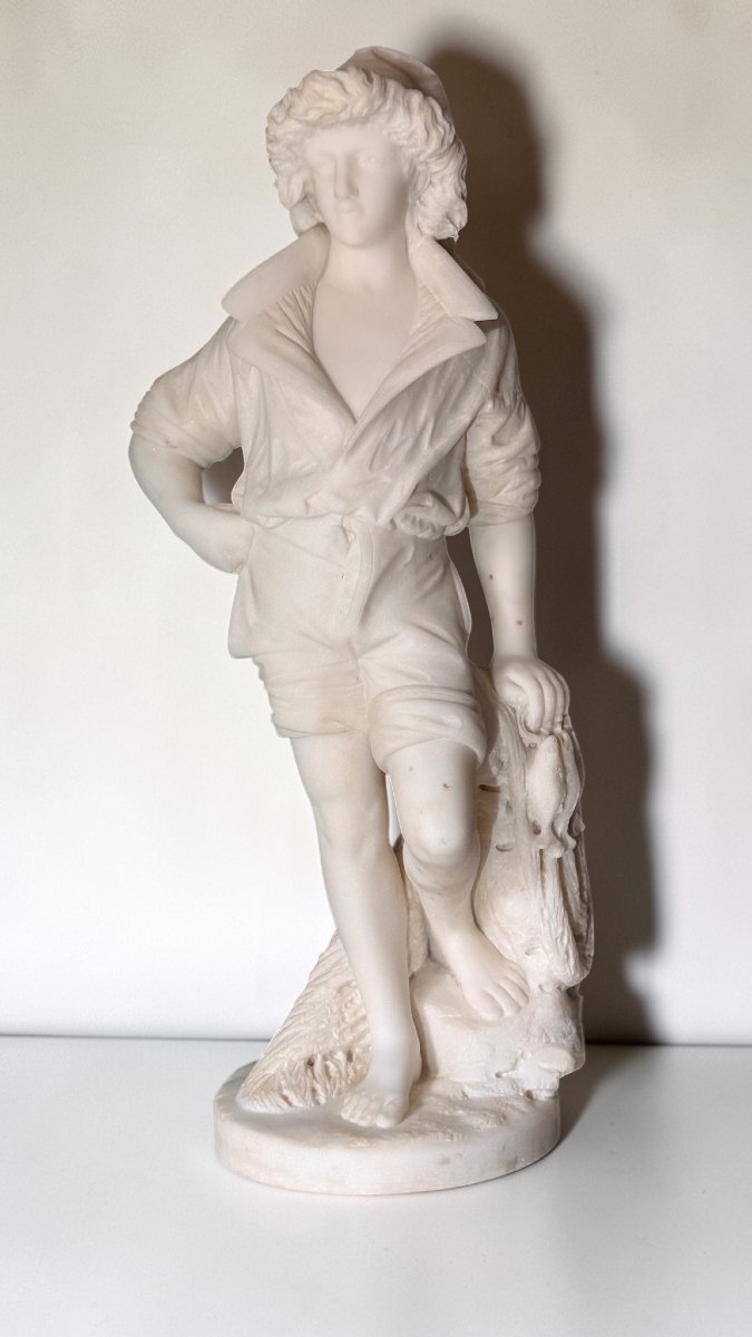Statua raffigurante Masaniello (giovane pescatore) in Marmo Bianco Statuario di Carrara