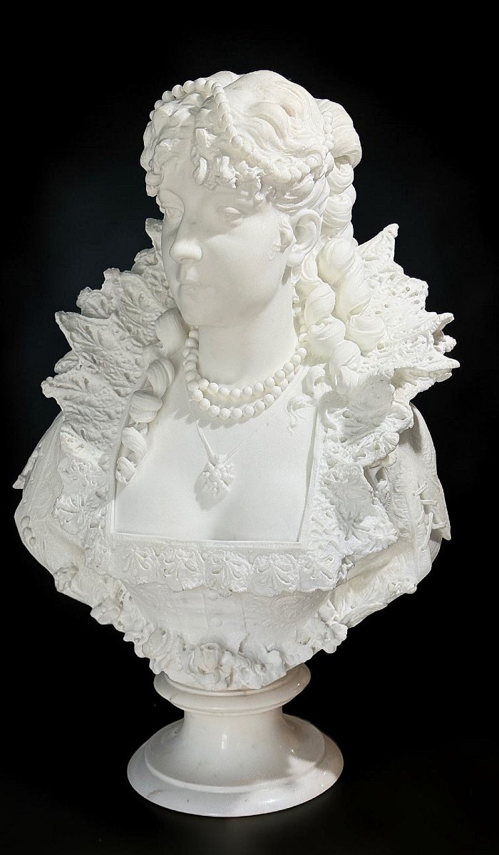 Busto raffigurante Maria de Medici Regina di Francia, Marmo Bianco Statuario di Carrara -photo-3