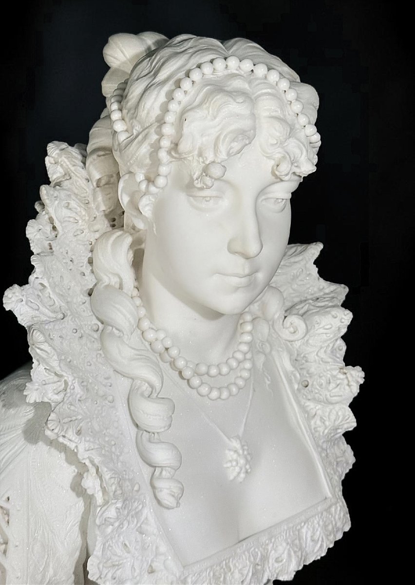 Busto raffigurante Maria de Medici Regina di Francia, Marmo Bianco Statuario di Carrara -photo-2